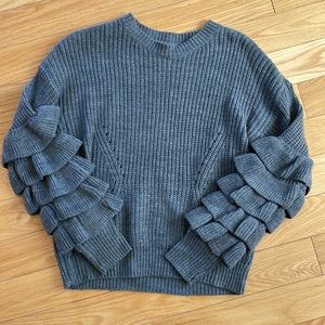 VERY J Grey Flounce Sleeve Sweater, Size Small